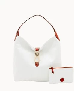 Pebble Grain Logo Lock Shoulder Bag With Pouch White