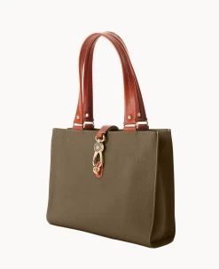 Pebble Grain Medium Logo Lock Tote Olive 24 Pebble Grain Medium Logo Lock Tote Olive -Online Sale Dooney & Bourke B0787G AWOLPATN ALT1