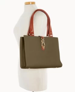 Pebble Grain Medium Logo Lock Tote Olive 26 Pebble Grain Medium Logo Lock Tote Olive -Online Sale Dooney & Bourke B0787G AWOLPATN ALT4