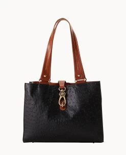 Ostrich Medium Logo Lock Tote Brown Tmoro 21 Ostrich Medium Logo Lock Tote Brown Tmoro -Online Sale Dooney & Bourke B0787G OTBLPAKR