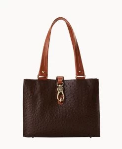 Ostrich Medium Logo Lock Tote Brown Tmoro 17 Ostrich Medium Logo Lock Tote Brown Tmoro -Online Sale Dooney & Bourke B0787G OTBMPAKR 1