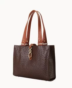 Ostrich Medium Logo Lock Tote Brown Tmoro 18 Ostrich Medium Logo Lock Tote Brown Tmoro -Online Sale Dooney & Bourke B0787G OTBMPAKR ALT1 1