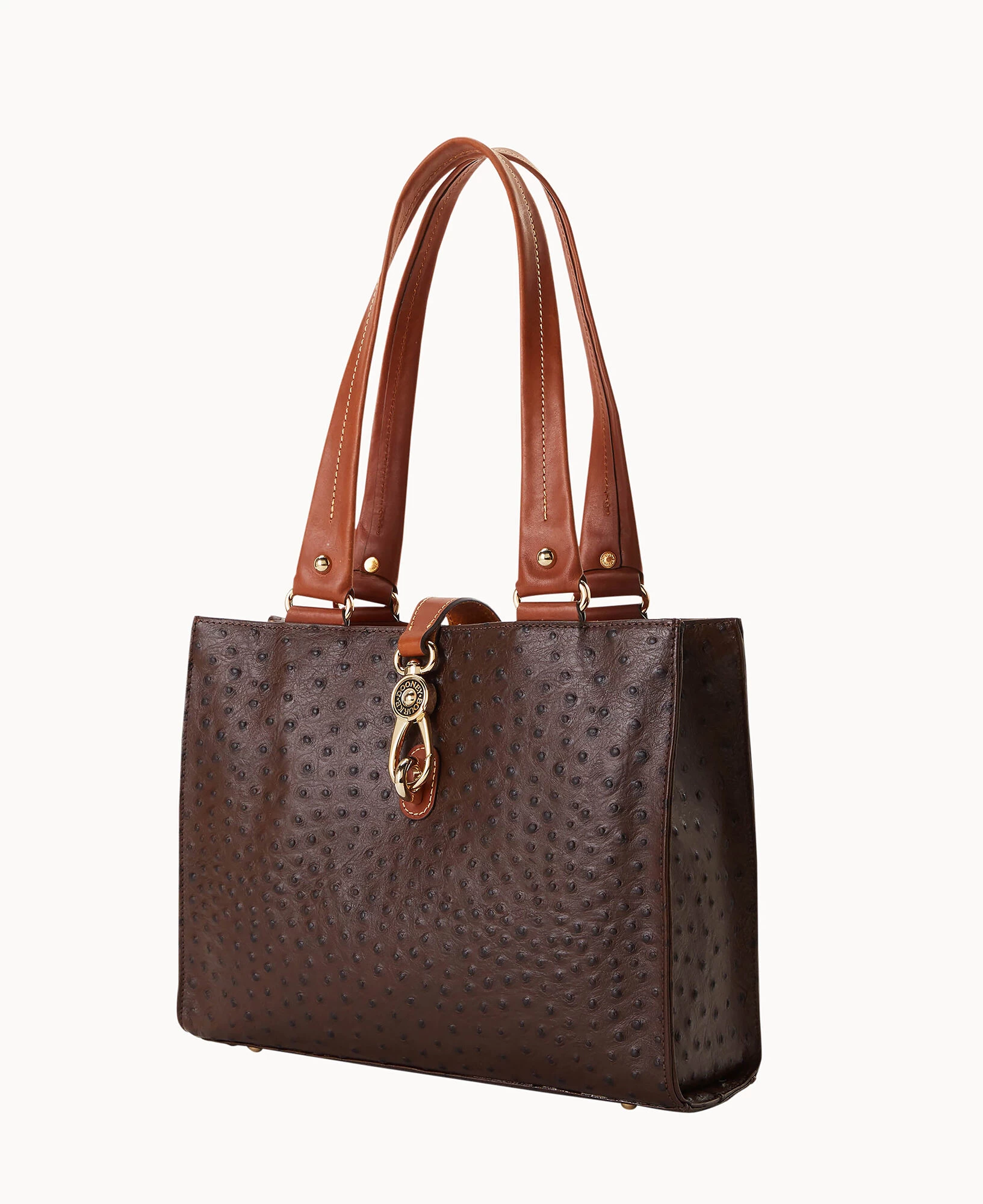 Ostrich Medium Logo Lock Tote Brown Tmoro 8 Ostrich Medium Logo Lock Tote Brown Tmoro - Image 6