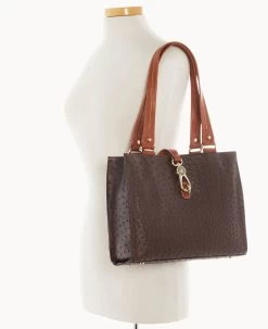 Ostrich Medium Logo Lock Tote Brown Tmoro 20 Ostrich Medium Logo Lock Tote Brown Tmoro -Online Sale Dooney & Bourke B0787G OTBMPAKR ALT4 1