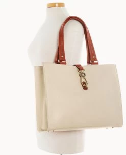 Pebble Grain Large Logo Lock Tote Bone 26 Pebble Grain Large Logo Lock Tote Bone -Online Sale Dooney & Bourke B0788G AWBOPATN ALT4