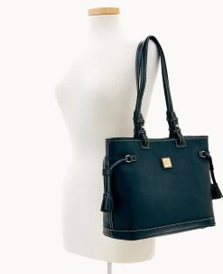Pebble Grain Double Strap Tassel Bag Black Black -Online Sale Dooney & Bourke B0872G AWBLPABL ALT4 1