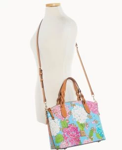 Hydrangea Monogram Celeste Satchel Blue -Online Sale Dooney & Bourke B1299G UBBUPABS ALT4