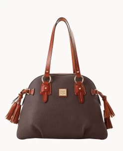 Pebble Grain Domed Satchel Wine -Online Sale Dooney & Bourke B2217G AWBMPATN