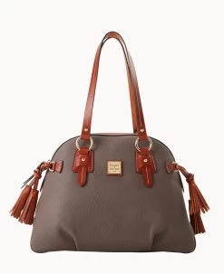 Pebble Grain Domed Satchel Wine -Online Sale Dooney & Bourke B2217G AWELPATN