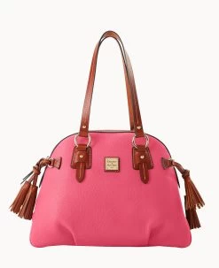 Pebble Grain Domed Satchel Wine -Online Sale Dooney & Bourke B2217G AWHPPATN