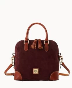 Suede Domed Satchel Wine 23 Suede Domed Satchel Wine -Online Sale Dooney & Bourke B2257G SUWNPATN 1