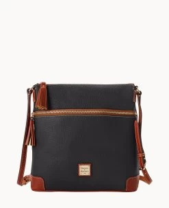 Pebble Grain Large Tassel Crossbody Black