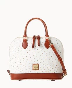 Ostrich Zip Zip Satchel Bone
