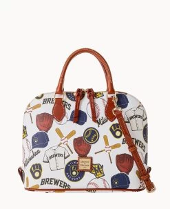 MLB Brewers Zip Zip Satchel BREWERS -Online Sale Dooney & Bourke B2343G QUMWPATNBRWS 1