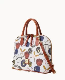 MLB Brewers Zip Zip Satchel BREWERS -Online Sale Dooney & Bourke B2343G QUMWPATNBRWS ALT1 1