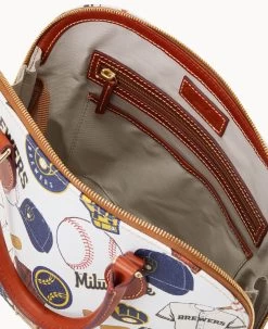MLB Brewers Zip Zip Satchel BREWERS -Online Sale Dooney & Bourke B2343G QUMWPATNBRWS ALT2