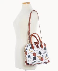 MLB Marlins Zip Zip Satchel MARLINS -Online Sale Dooney & Bourke B2343G QUMWPATNMRLN ALT4