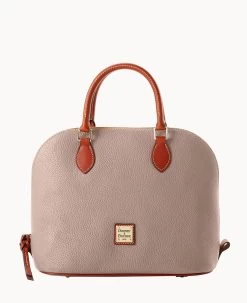 Pebble Grain Domed Satchel Taupe 27 Pebble Grain Domed Satchel Taupe -Online Sale Dooney & Bourke B2367G AWTPPATN 1