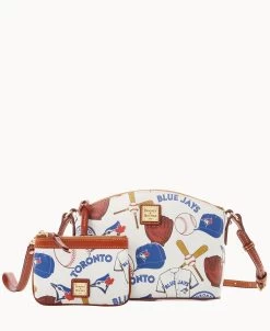 MLB Blue Jays Suki Crossbody Med Wristlet BLUE JAYS -Online Sale Dooney & Bourke M1696G QUMWPATNBJAY ALT4 1