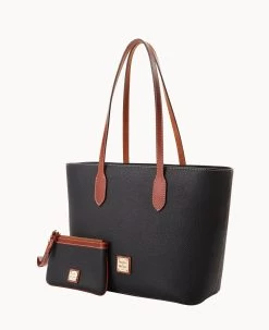 Pebble Grain Tote With Medium Wristlet Black -Online Sale Dooney & Bourke M2320G P1BLPATN ALT1 1