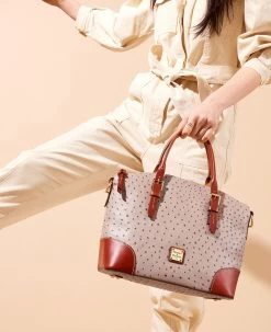 Ostrich Domed Satchel Light Taupe -Online Sale Dooney & Bourke OT9062 ILD lifestyle 1