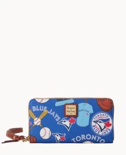 MLB Blue Jays Large Zip Around Wristlet BLUE JAYS -Online Sale Dooney & Bourke W0126G QUBUPATNBJAY