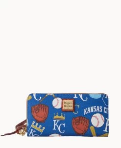 MLB Royals Large Zip Around Wristlet Royals -Online Sale Dooney & Bourke W0126G QUBUPATNRYLS