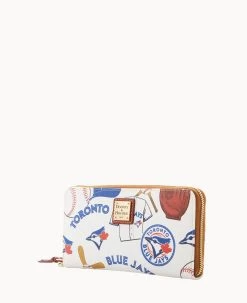 MLB Blue Jays Large Zip Around Wristlet BLUE JAYS -Online Sale Dooney & Bourke W0126G QUMWPATNBJAY ALT1 1