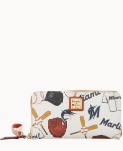 MLB Marlins Large Zip Around Wristlet MARLINS -Online Sale Dooney & Bourke W0126G QUMWPATNMRLN 1
