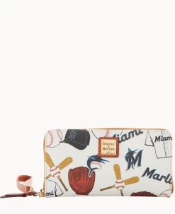 MLB Marlins Large Zip Around Wristlet MARLINS -Online Sale Dooney & Bourke W0126G QUMWPATNMRLN 2