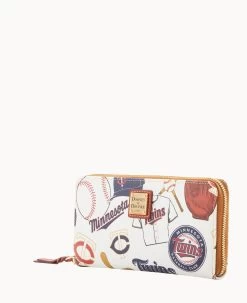 MLB Twins Large Zip Around Wristlet TWINS -Online Sale Dooney & Bourke W0126G QUMWPATNTWNS ALT1 1