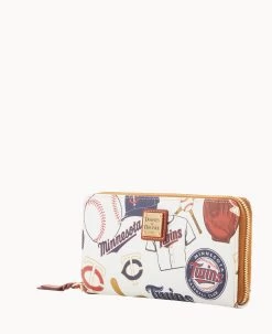 MLB Twins Large Zip Around Wristlet TWINS -Online Sale Dooney & Bourke W0126G QUMWPATNTWNS ALT1