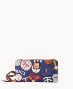 MLB Twins Large Zip Around Wristlet TWINS -Online Sale Dooney & Bourke W0126G QUNVPATNTWNS