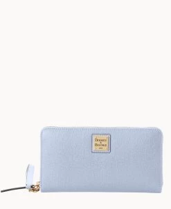 Saffiano Large Zip Around Wristlet Glacier Blue