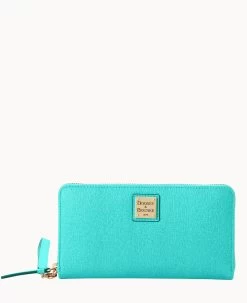 Saffiano Large Zip Around Wristlet Glacier Blue -Online Sale Dooney & Bourke W0126G SIMISIMI0002