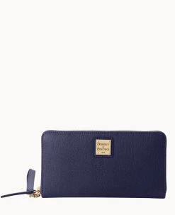 Saffiano Large Zip Around Wristlet Glacier Blue -Online Sale Dooney & Bourke W0126G SIMRSIMR0002