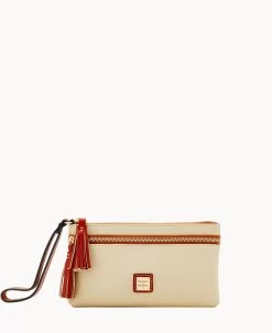 Pebble Grain Double Zip Wristlet Wine -Online Sale Dooney & Bourke W0174G AWBOPATN
