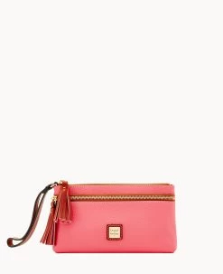 Pebble Grain Double Zip Wristlet Wine -Online Sale Dooney & Bourke W0174G AWBZPATN