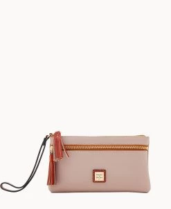 Pebble Grain Double Zip Wristlet Wine -Online Sale Dooney & Bourke W0174G AWOYPATN