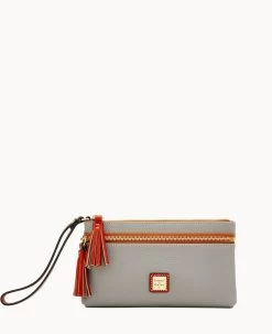 Pebble Grain Double Zip Wristlet Wine -Online Sale Dooney & Bourke W0174G AWSOPATN