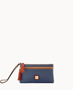 Pebble Grain Double Zip Wristlet Wine -Online Sale Dooney & Bourke W0174G AWXQPATN