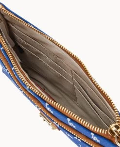 MLB Dodgers Double Zip Wristlet Los Angeles Dodgers -Online Sale Dooney & Bourke W0174G MJBUPATNDODG ALT2