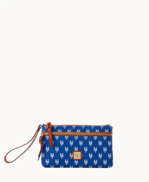 MLB Mets Double Zip Wristlet New York Mets -Online Sale Dooney & Bourke W0174G MJBUPATNMETS