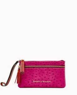 Ostrich Double Zip Wristlet Black 34 Ostrich Double Zip Wristlet Black -Online Sale Dooney & Bourke W0174G OTRAPATN