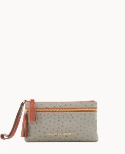 Ostrich Double Zip Wristlet Black 35 Ostrich Double Zip Wristlet Black -Online Sale Dooney & Bourke W0174G OTUQPATN