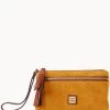 Suede Double Zip Wristlet Chamois