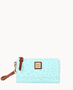 Ostrich Folded Zip Wristlet Cognac -Online Sale Dooney & Bourke W0177G OT9PPATN