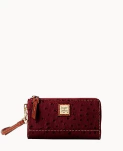 Ostrich Folded Zip Wristlet Cognac -Online Sale Dooney & Bourke W0177G OTBGPATN