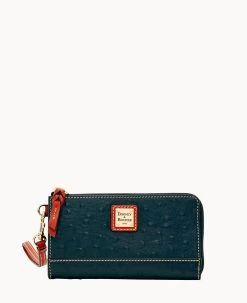 Ostrich Folded Zip Wristlet Cognac -Online Sale Dooney & Bourke W0177G OTBLPATN