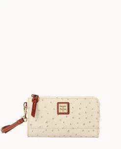 Ostrich Folded Zip Wristlet Cognac -Online Sale Dooney & Bourke W0177G OTBOPATN